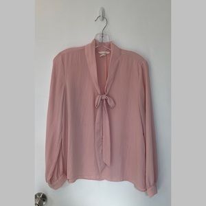 Long Sleeve Pink Tie Collar Blouse